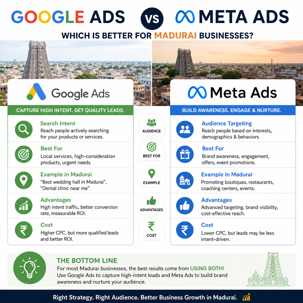 Comparison of Google Ads and Facebook Ads for Madurai businesses